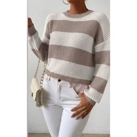 Round Neck  Color Block Drop Shoulder Pullover - Picture 5 of 5